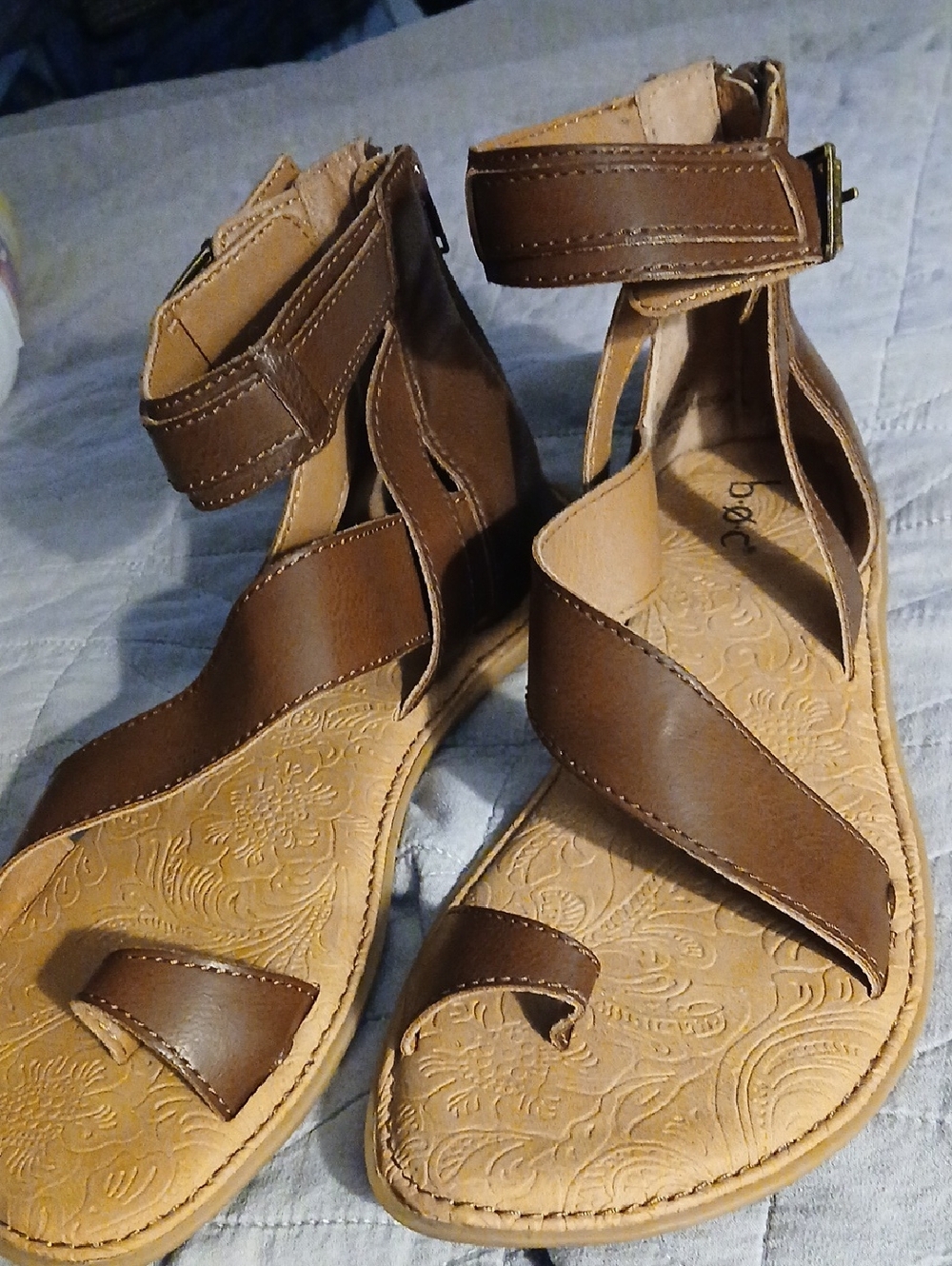 boc Tan Brown Strappy Ankle-Wrap Sandals